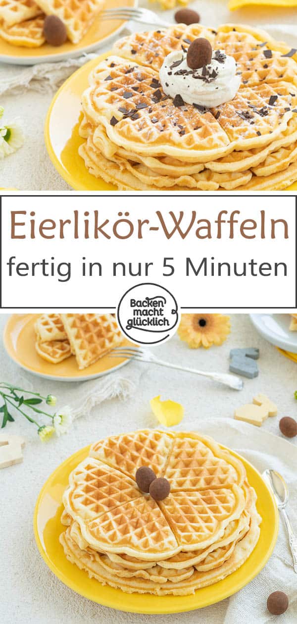 Diese einfachen Eierlikör-Waffeln schmecken nicht nur zu Ostern gut: Sie werden wunderbar luftig und saftig zugleich. Mit der passenden Deko sind die Waffeln mit Eierlikör auch fürs Auge ein Genuss!