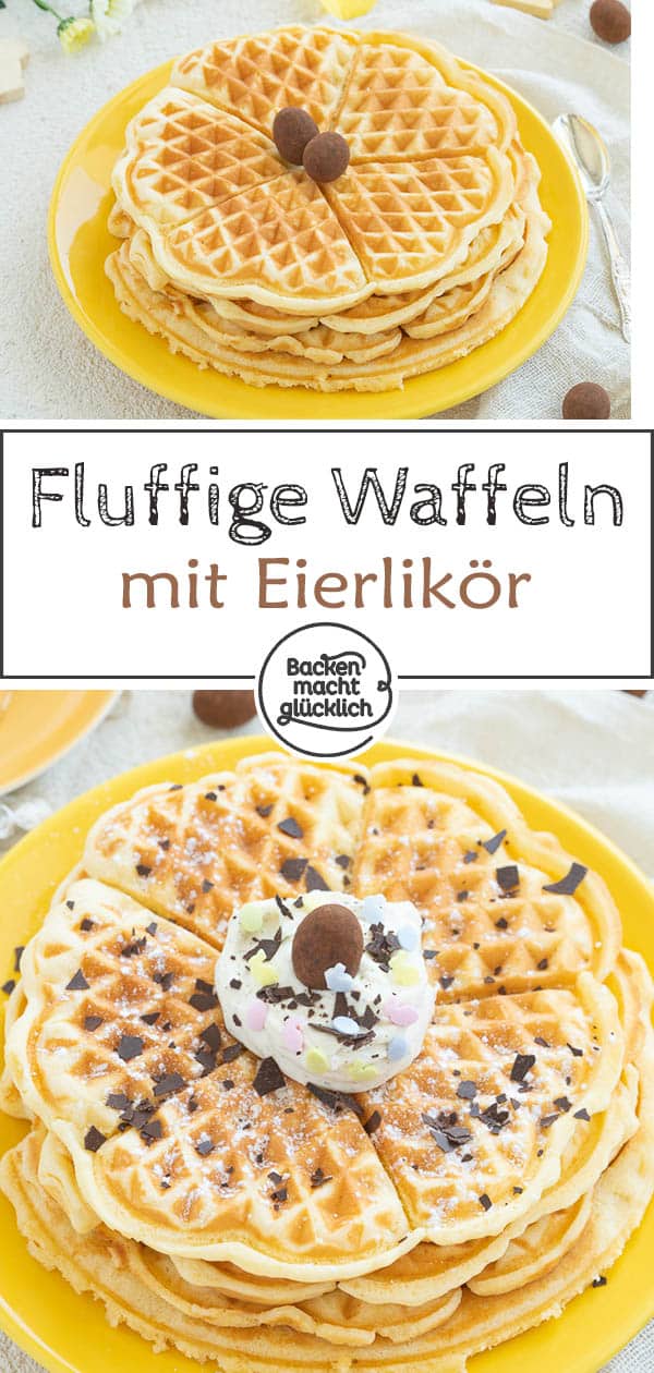 Diese einfachen Eierlikör-Waffeln schmecken nicht nur zu Ostern gut: Sie werden wunderbar luftig und saftig zugleich. Mit der passenden Deko sind die Waffeln mit Eierlikör auch fürs Auge ein Genuss!