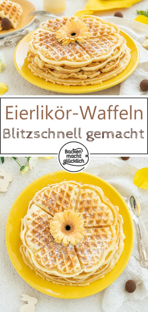 Diese einfachen Eierlikör-Waffeln schmecken nicht nur zu Ostern gut: Sie werden wunderbar luftig und saftig zugleich. Mit der passenden Deko sind die Waffeln mit Eierlikör auch fürs Auge ein Genuss!