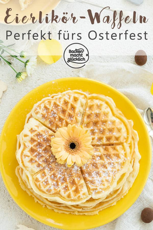 Diese einfachen Eierlikör-Waffeln schmecken nicht nur zu Ostern gut: Sie werden wunderbar luftig und saftig zugleich. Mit der passenden Deko sind die Waffeln mit Eierlikör auch fürs Auge ein Genuss!