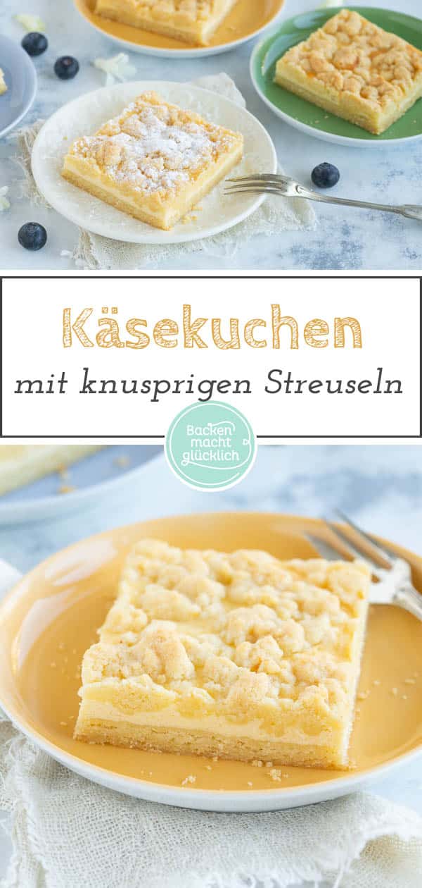 Ein einfacher, schneller Käse-Streusel-Kuchen vom Blech, der Groß und Klein schmeckt. Die Kombination aus saftigem Quarkkuchen und knusprigen Streuseln ist verführerisch gut!