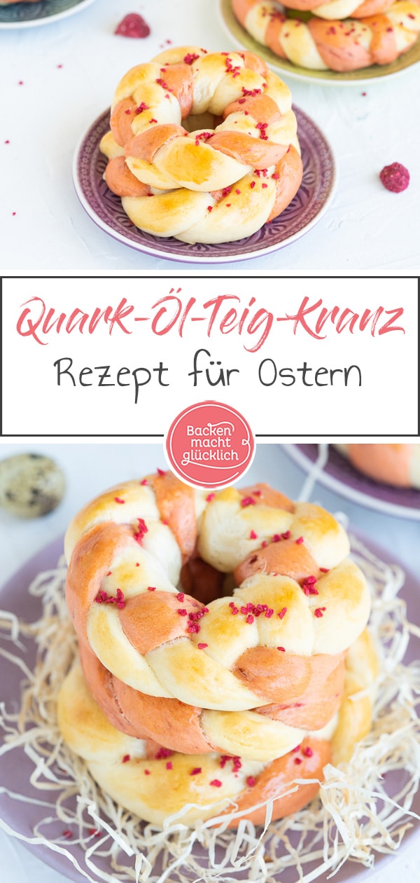 Die leckeren Osterkränze aus Quarkteig sind eine tolle Alternative, wenn man Osternester ohne Hefe backen will. Super schnell & richtig hübsch!