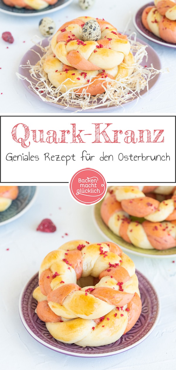 Die leckeren Osterkränze aus Quarkteig sind eine tolle Alternative, wenn man Osternester ohne Hefe backen will. Super schnell & richtig hübsch!