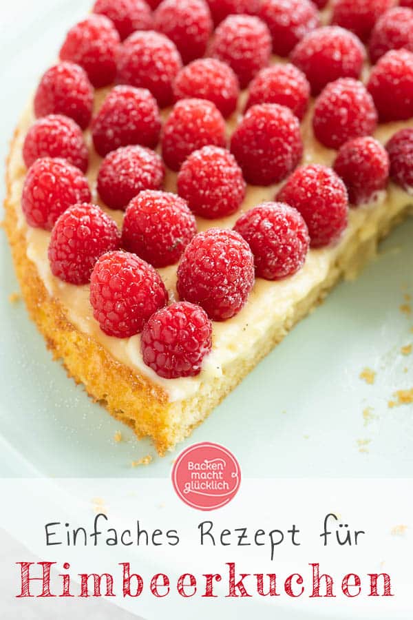 Wie wäre es mal mit einem köstlichen Himbeer-Pudding-Kuchen? Dieses super einfache Rezept für Himbeerkuchen mit Biskuit und leckerem Vanillepudding kommt wirklich bei jedem gut an!  #himbeerkuchen #himbeeren #kuchen #einfach #himbeerkuchenmitpudding #backenmachtglücklich