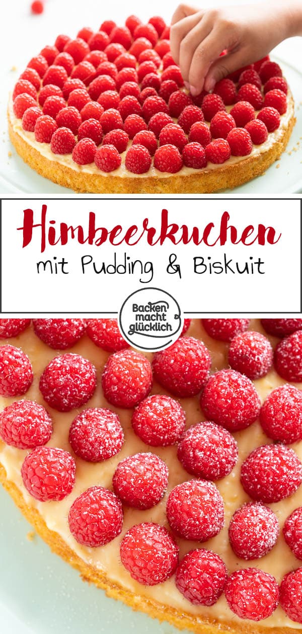 Wie wäre es mal mit einem köstlichen Himbeer-Pudding-Kuchen? Dieses super einfache Rezept für Himbeerkuchen mit Biskuit und leckerem Vanillepudding kommt wirklich bei jedem gut an!  #himbeerkuchen #himbeeren #kuchen #einfach #himbeerkuchenmitpudding #backenmachtglücklich