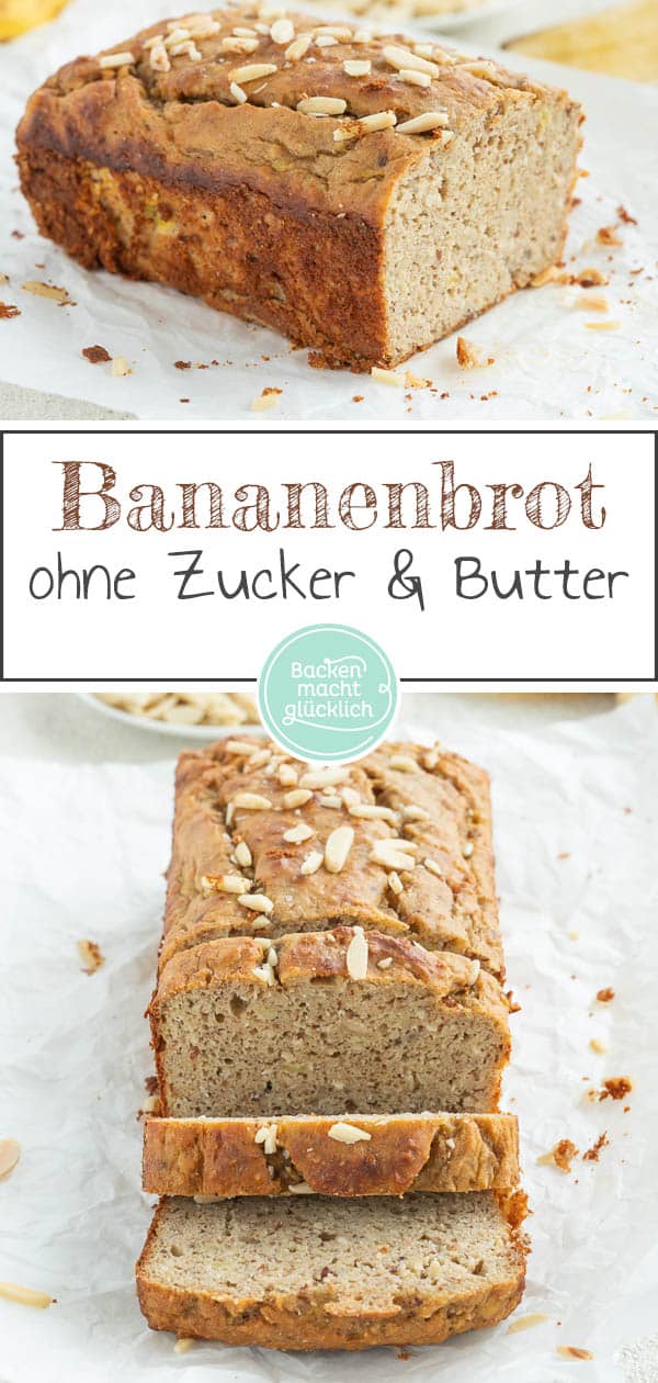 Dieses leckere Low Carb Banana Bread kommt ganz ohne Butter, Zucker und Mehl aus. Dafür schmeckt es aber genauso saftig und aromatisch wie das Original. Das gesunde Banana Bread ist eine klare Empfehlung! #bananbread #bananenbrot #lowcarb #banenkuchen #bananenbrotgesund #backenmachtglücklich