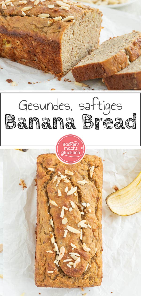 Dieses leckere Low Carb Banana Bread kommt ganz ohne Butter, Zucker und Mehl aus. Dafür schmeckt es aber genauso saftig und aromatisch wie das Original. Das gesunde Banana Bread ist eine klare Empfehlung! #bananbread #bananenbrot #lowcarb #banenkuchen #bananenbrotgesund #backenmachtglücklich