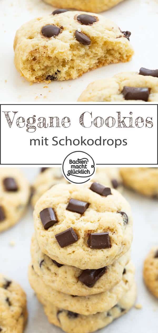 Die veganen Chocolate Chip Cookies sind nicht nur ein Traum für alle Veganer, sondern auch eine gesündere Alternative für alle anderen Cookie-Liebhaber. Der softe Keksteig wird dank dem einfachen Rezept für vegane Cookies ein Geschmackserlebnis zum Dahinschmelzen. #vegan #cookies #chocolatechipcookies #backenmachtglücklich