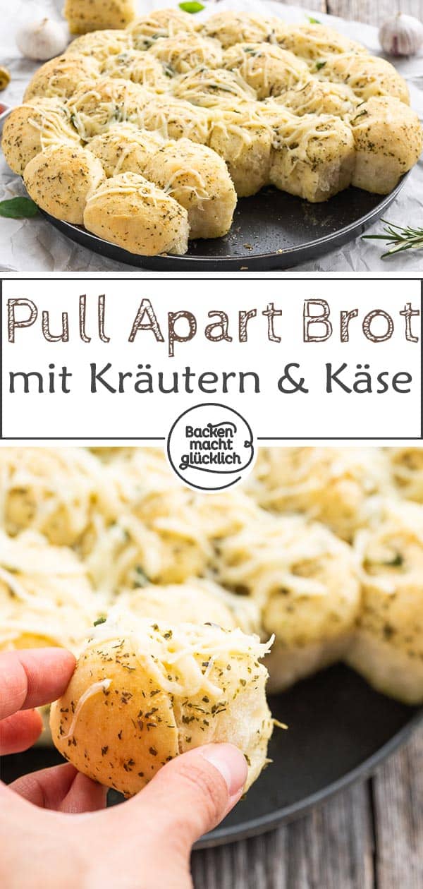 Herzhaftes Zupfbrot mit Kräuterbutter: Dieses einfache Pull Apart Brot ist die perfekte Beilage zum Grillen, aber auch ein leckeres Partybrot. Ein pikantes Bubble Bread, das süchtig macht! #backenmachtglücklich #zupfbrot #grillen #pullapartbrot #brot