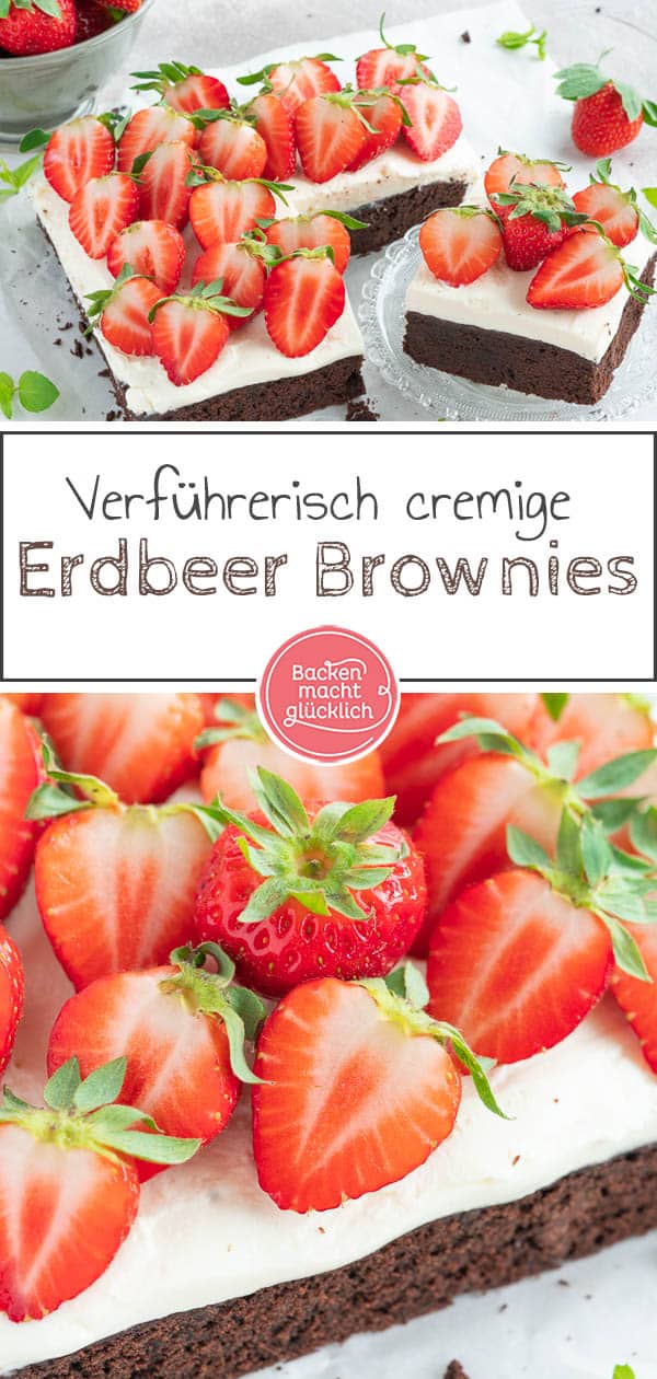 Diese köstlichen Erdbeer-Mascarpone-Brownies sehen nicht nur absolut verführerisch aus, sondern schmecken auch so. Die Brownies mit Erdbeeren sind nämlich schokoladig, cremig und fruchtig zugleich – die perfekte Kombination für den Sommer! #brownies #sommer #erdbeeren #erdbeerkuchen #schoko #backenmachtglücklich