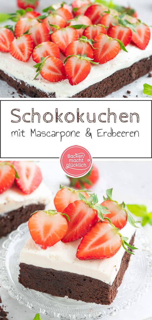 Diese köstlichen Erdbeer-Mascarpone-Brownies sehen nicht nur absolut verführerisch aus, sondern schmecken auch so. Die Brownies mit Erdbeeren sind nämlich schokoladig, cremig und fruchtig zugleich – die perfekte Kombination für den Sommer! #brownies #sommer #erdbeeren #erdbeerkuchen #schoko #backenmachtglücklich