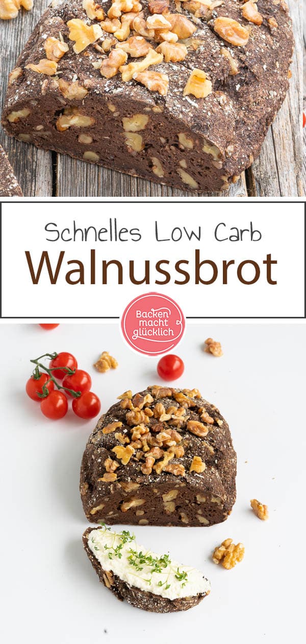 Dieses köstliche Low Carb Walnussbrot ist eine tolle Brotalternative, die kaum Kohlenhydrate enthält. Außerdem ist das leckere Brot mit Walnussmehl komplett glutenfrei! #walnussbrot #brotbacken #lowcarb #glutenfrei #backenmachtglücklich