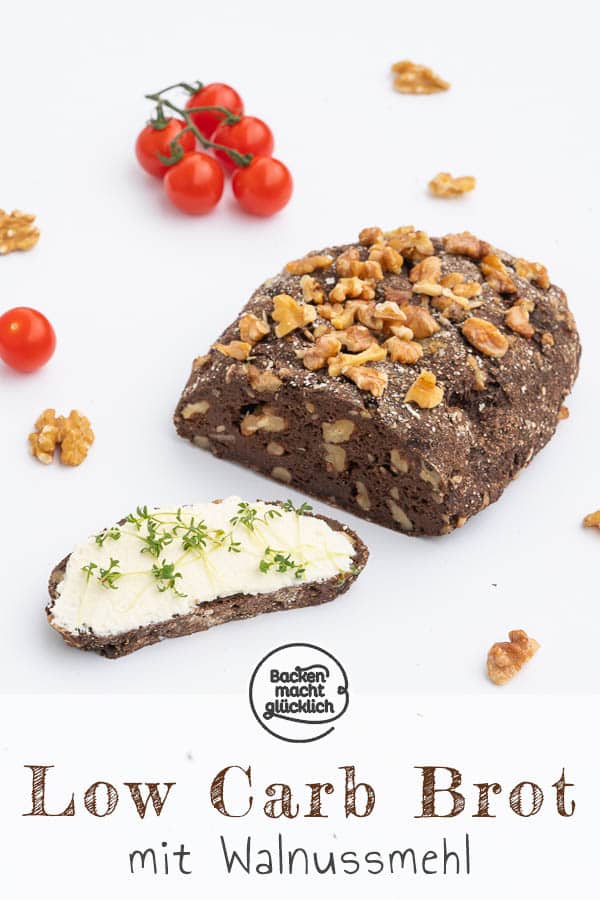 Dieses köstliche Low Carb Walnussbrot ist eine tolle Brotalternative, die kaum Kohlenhydrate enthält. Außerdem ist das leckere Brot mit Walnussmehl komplett glutenfrei! #walnussbrot #brotbacken #lowcarb #glutenfrei #backenmachtglücklich