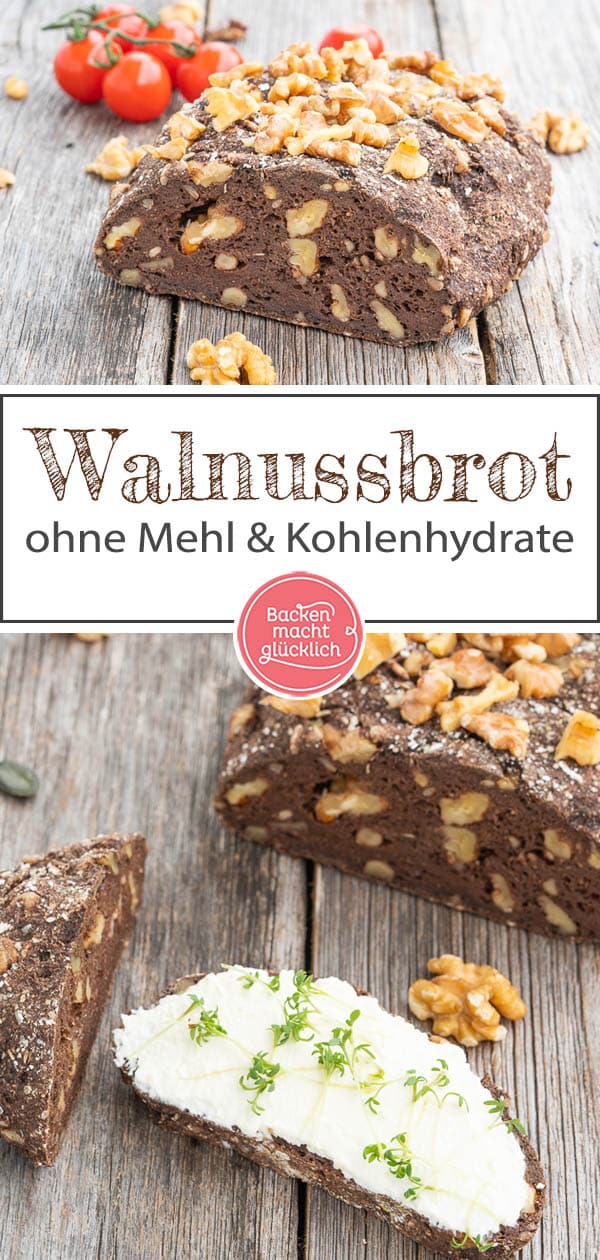 Dieses köstliche Low Carb Walnussbrot ist eine tolle Brotalternative, die kaum Kohlenhydrate enthält. Außerdem ist das leckere Brot mit Walnussmehl komplett glutenfrei! #walnussbrot #brotbacken #lowcarb #glutenfrei #backenmachtglücklich