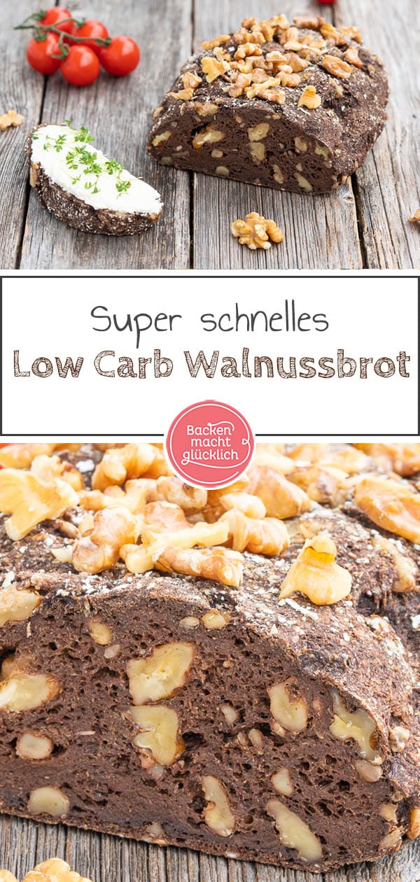 Dieses köstliche Low Carb Walnussbrot ist eine tolle Brotalternative, die kaum Kohlenhydrate enthält. Außerdem ist das leckere Brot mit Walnussmehl komplett glutenfrei! #walnussbrot #brotbacken #lowcarb #glutenfrei #backenmachtglücklich