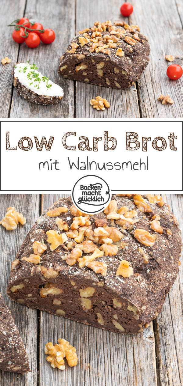 Dieses köstliche Low Carb Walnussbrot ist eine tolle Brotalternative, die kaum Kohlenhydrate enthält. Außerdem ist das leckere Brot mit Walnussmehl komplett glutenfrei! #walnussbrot #brotbacken #lowcarb #glutenfrei #backenmachtglücklich