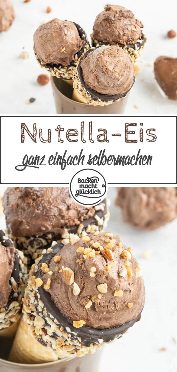 Nur 5 Zutaten und 5 Minuten Aufwand: Leckeres Nutella-Eis selbermachen ist überhaupt nicht schwer. Wer Nussnougat-Creme mag, wird dieses Nutellaeis Rezept lieben!   #backenmachtglücklich #nutella #eiscreme #schokoeis #rezept