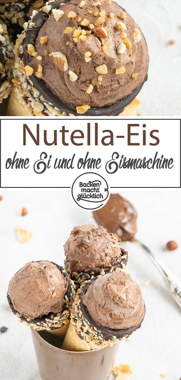 Nur 5 Zutaten und 5 Minuten Aufwand: Leckeres Nutella-Eis selbermachen ist überhaupt nicht schwer. Wer Nussnougat-Creme mag, wird dieses Nutellaeis Rezept lieben!   #backenmachtglücklich #nutella #eiscreme #schokoeis #rezept