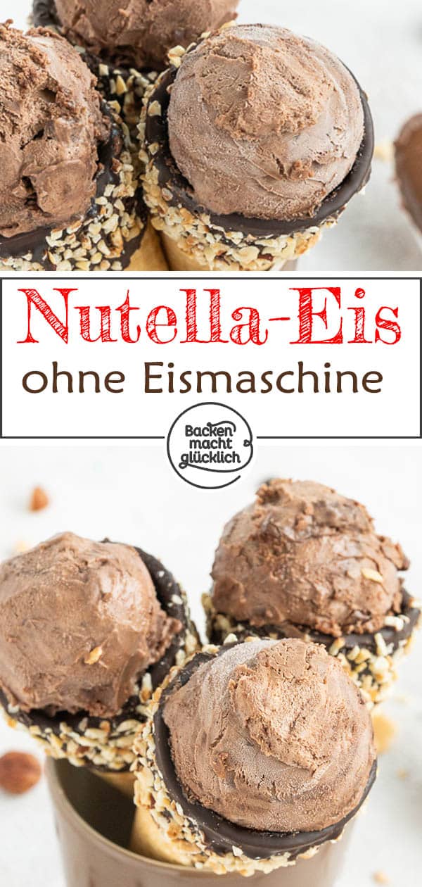 Nur 5 Zutaten und 5 Minuten Aufwand: Leckeres Nutella-Eis selbermachen ist überhaupt nicht schwer. Wer Nussnougat-Creme mag, wird dieses Nutellaeis Rezept lieben!   #backenmachtglücklich #nutella #eiscreme #schokoeis #rezept