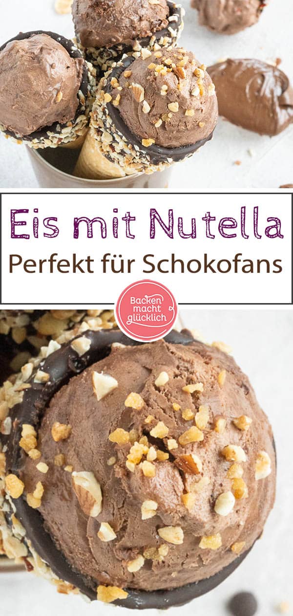 Nur 5 Zutaten und 5 Minuten Aufwand: Leckeres Nutella-Eis selbermachen ist überhaupt nicht schwer. Wer Nussnougat-Creme mag, wird dieses Nutellaeis Rezept lieben!   #backenmachtglücklich #nutella #eiscreme #schokoeis #rezept