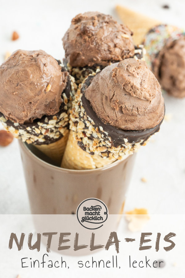 Nur 5 Zutaten und 5 Minuten Aufwand: Leckeres Nutella-Eis selbermachen ist überhaupt nicht schwer. Wer Nussnougat-Creme mag, wird dieses Nutellaeis Rezept lieben!   #backenmachtglücklich #nutella #eiscreme #schokoeis #rezept