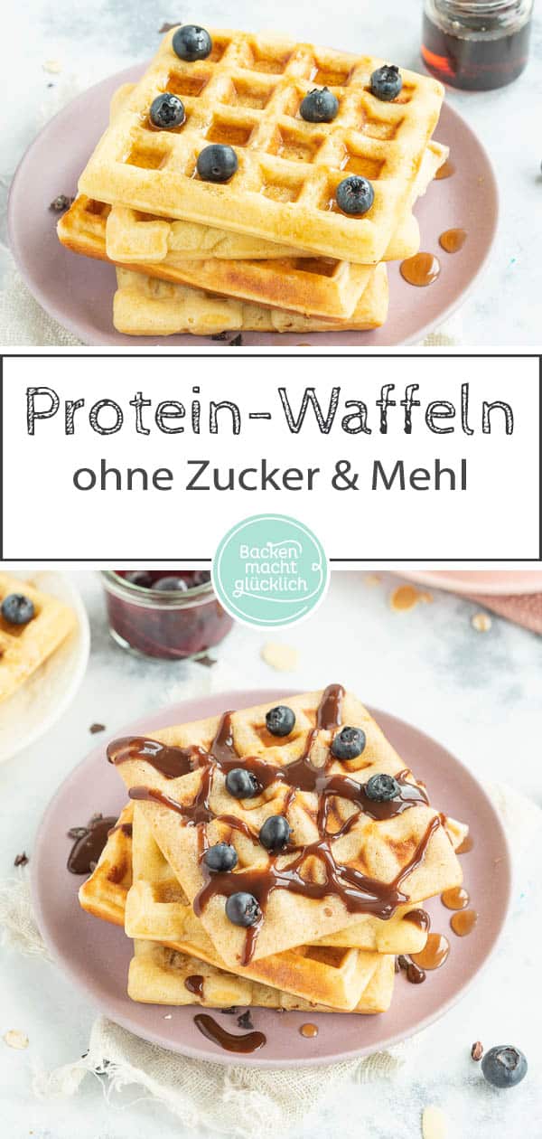 Die leckeren Protein-Waffeln ohne Zucker und Mehl versorgen euch mit richtig viel Eiweiß und sind komplett glutenfrei. Die gesunden Low Carb Waffeln sind außerdem blitzschnell gebacken und schmecken super köstlich! Ein wahrer Genuss für die ganze Familie. #waffeln #lowcarb #glutenfrei #eiweiß #lowcarbwaffeln #ohnezucker #fitness #backenmachtglücklich
