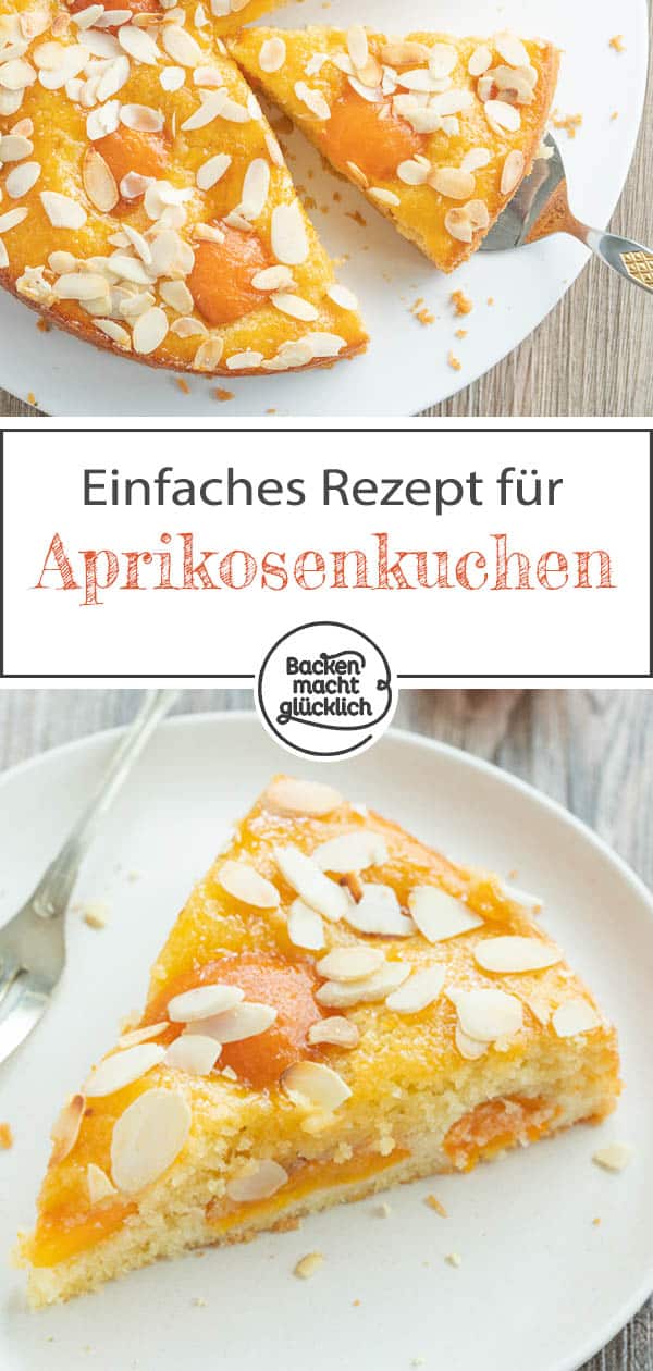Ein super einfacher Aprikosenkuchen mit Mandeln aus saftigem Rührteig. Der köstliche Obstkuchen mit Aprikosen ist einer von Omas berühmten Klassikern, die immer gut ankommen! #aprikosenkuchen #aprikosen #sommer #mandel #obstkuchen #backenmachtglücklich
