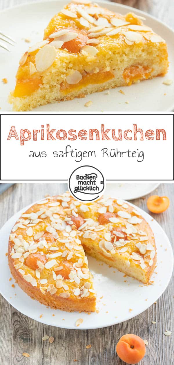 Ein super einfacher Aprikosenkuchen mit Mandeln aus saftigem Rührteig. Der köstliche Obstkuchen mit Aprikosen ist einer von Omas berühmten Klassikern, die immer gut ankommen! #aprikosenkuchen #aprikosen #sommer #mandel #obstkuchen #backenmachtglücklich