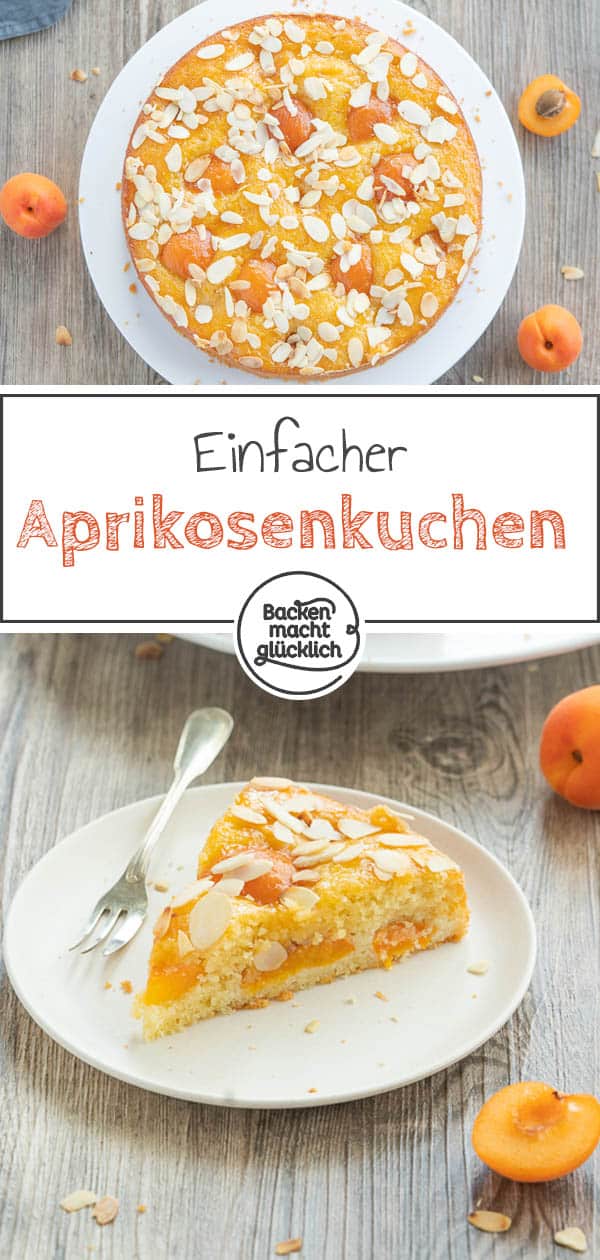 Ein super einfacher Aprikosenkuchen mit Mandeln aus saftigem Rührteig. Der köstliche Obstkuchen mit Aprikosen ist einer von Omas berühmten Klassikern, die immer gut ankommen! #aprikosenkuchen #aprikosen #sommer #mandel #obstkuchen #backenmachtglücklich