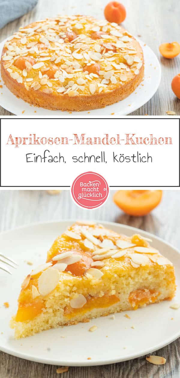 Ein super einfacher Aprikosenkuchen mit Mandeln aus saftigem Rührteig. Der köstliche Obstkuchen mit Aprikosen ist einer von Omas berühmten Klassikern, die immer gut ankommen! #aprikosenkuchen #aprikosen #sommer #mandel #obstkuchen #backenmachtglücklich