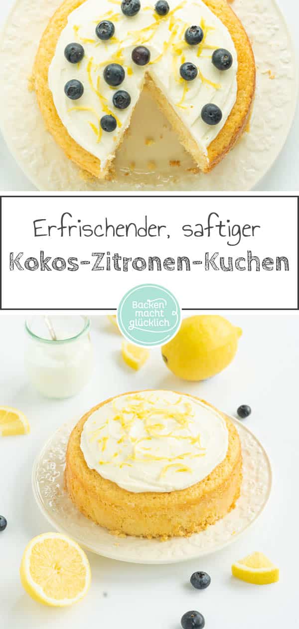 Ich liebe diesen super saftigen Zitronenkuchen mit Kokos und Joghurt. Er schmeckt super frisch und ist genau richtig für heiße Sommertage. Der Zitronen-Joghurt-Kokoskuchen kommt einfach immer gut an! #zitronenkuchen #kokos #sommer #sommerkuchen #kokoskuchen #zitrone #backenmachtglücklich