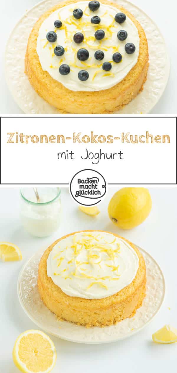 Ich liebe diesen super saftigen Zitronenkuchen mit Kokos und Joghurt. Er schmeckt super frisch und ist genau richtig für heiße Sommertage. Der Zitronen-Joghurt-Kokoskuchen kommt einfach immer gut an! #zitronenkuchen #kokos #sommer #sommerkuchen #kokoskuchen #zitrone #backenmachtglücklich