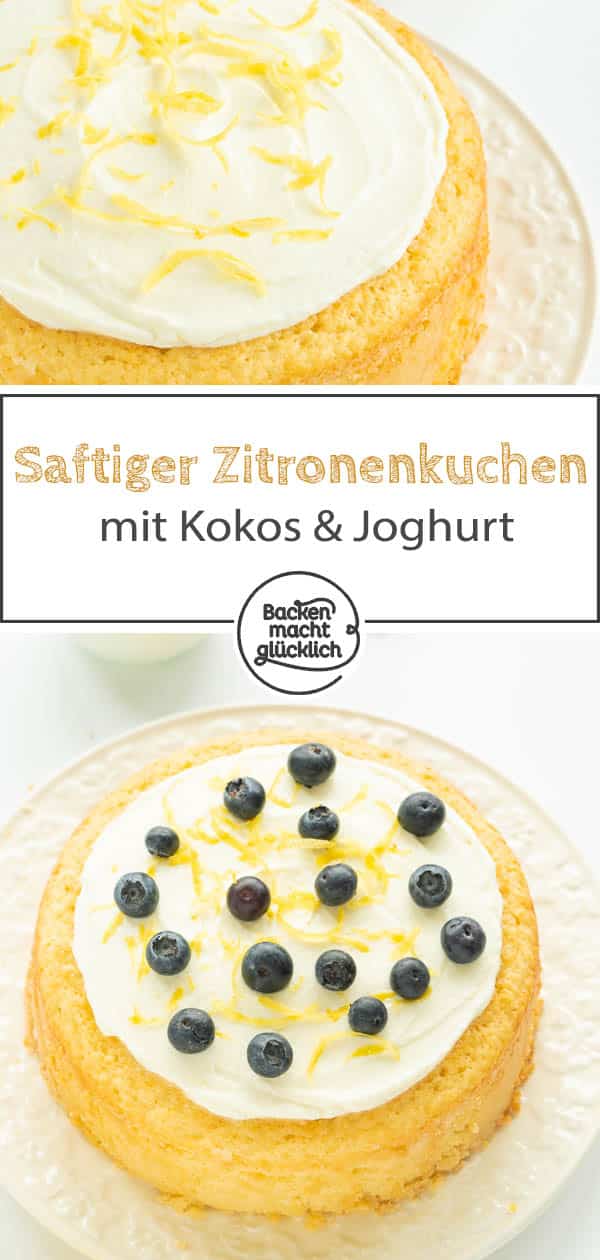 Ich liebe diesen super saftigen Zitronenkuchen mit Kokos und Joghurt. Er schmeckt super frisch und ist genau richtig für heiße Sommertage. Der Zitronen-Joghurt-Kokoskuchen kommt einfach immer gut an! #zitronenkuchen #kokos #sommer #sommerkuchen #kokoskuchen #zitrone #backenmachtglücklich