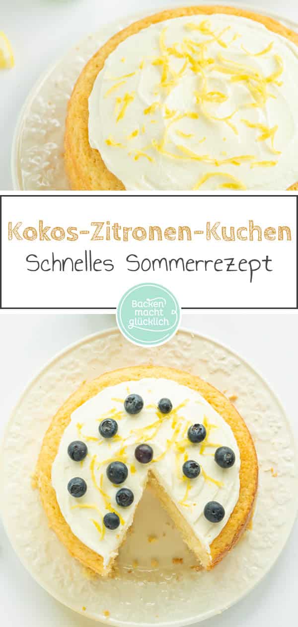 Ich liebe diesen super saftigen Zitronenkuchen mit Kokos und Joghurt. Er schmeckt super frisch und ist genau richtig für heiße Sommertage. Der Zitronen-Joghurt-Kokoskuchen kommt einfach immer gut an! #zitronenkuchen #kokos #sommer #sommerkuchen #kokoskuchen #zitrone #backenmachtglücklich