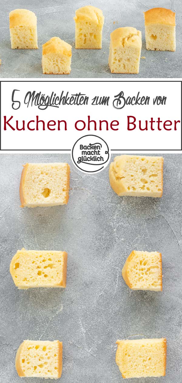 So kann man Butter ersetzen beim Backen: Mit unseren Tipps ist Kuchen backen ohne Butter kein Problem mehr - egal, ob du zu wenig Butter für den Kuchen hast oder Fett sparen möchtest. Mit großem Test, was Erdnussmus statt Butter, Joghurt statt Butter, Buttermilch statt Butter, Apfelmus statt Butter und Halbfettbutter statt Butter im Teig bewirken. #butterersatz #butterersetzen #backen #halbfettbutter #backenmachtglücklich