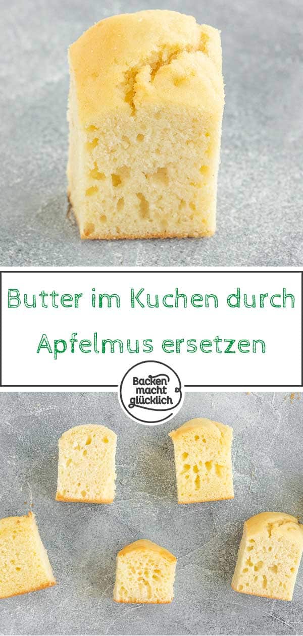 So kann man Butter ersetzen beim Backen: Mit unseren Tipps ist Kuchen backen ohne Butter kein Problem mehr - egal, ob du zu wenig Butter für den Kuchen hast oder Fett sparen möchtest. Mit großem Test, was Erdnussmus statt Butter, Joghurt statt Butter, Buttermilch statt Butter, Apfelmus statt Butter und Halbfettbutter statt Butter im Teig bewirken. #butterersatz #butterersetzen #backen #halbfettbutter #backenmachtglücklich