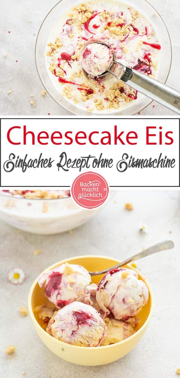  Wer Käsekuchen und Eis liebt, wird diese Cheesecake Eiscreme lieben! Das Lemon Cheesecake Eis funktioniert ohne Eismaschine und wird trotzdem cremig. Ihr werdet sehen: Ben and Jerrys Eis selbermachen ist super einfach! #backenmachtglücklich #eis #rezept #cheesecake