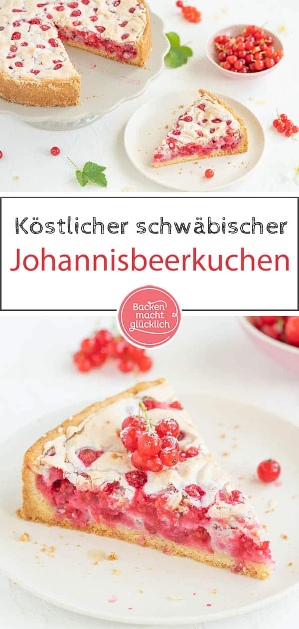 Mit diesem köstlichen Rezept für Johannisbeerkuchen mit Baiser und Mandeln kann der Sommer kommen! Der Johannisbeer-Baiser-Kuchen ist super schnell gebacken und schmeckt wunderbar süß und säuerlich zugleich. #johannisbeerkuchen #johannisbeere #baiser #sommer #beeren #träubleskuchen #backenmachtglücklich