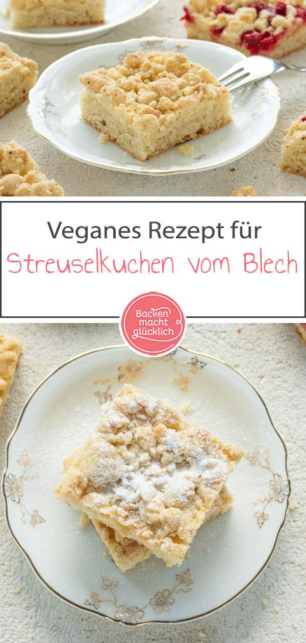 Fluffiger veganer Hefekuchen mit Streuseln – eine tolle Alternative zum Klassiker! Dass dieser geniale Streuselkuchen ohne Ei, Milch und Butter auskommt, merkt niemand. #vegan #veganbacken #streuselkuchen #streusel #backenmachtglücklich