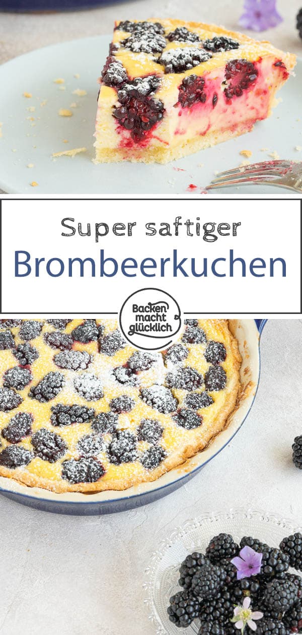 Der Brombeerkuchen mit Schmand und Mandeln ist ein köstlicher Sommergenuss. Für den Kuchen mit Brombeeren eigenen sich sowohl frische als auch Tiefkühlfrüchte. Solltet ihr unbedingt testen! #brombeerkuchen #brombeer #omasrezepte #schmand #backenmachtglücklich