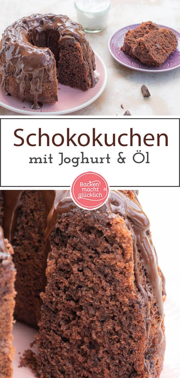 Dieser Gugelhupf Schokokuchen ist ein echter Klassiker ganz nach Omas Rezept. Verfeinert wird der Schokokuchen mit Joghurt und Öl, damit er so richtig schön fluffig und saftig wird. #schokokuchen #gugelhupf #schokojoghurtkuchen #klassiker #backenmachtglücklich