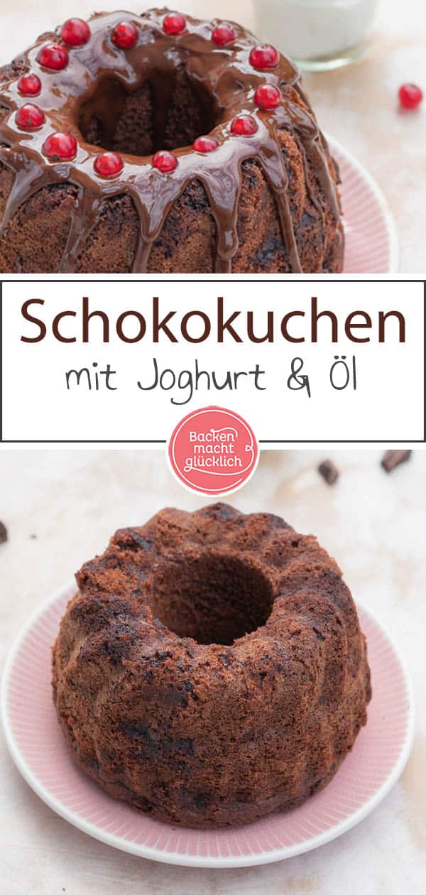 Dieser Gugelhupf Schokokuchen ist ein echter Klassiker ganz nach Omas Rezept. Verfeinert wird der Schokokuchen mit Joghurt und Öl, damit er so richtig schön fluffig und saftig wird. #schokokuchen #gugelhupf #schokojoghurtkuchen #klassiker #backenmachtglücklich