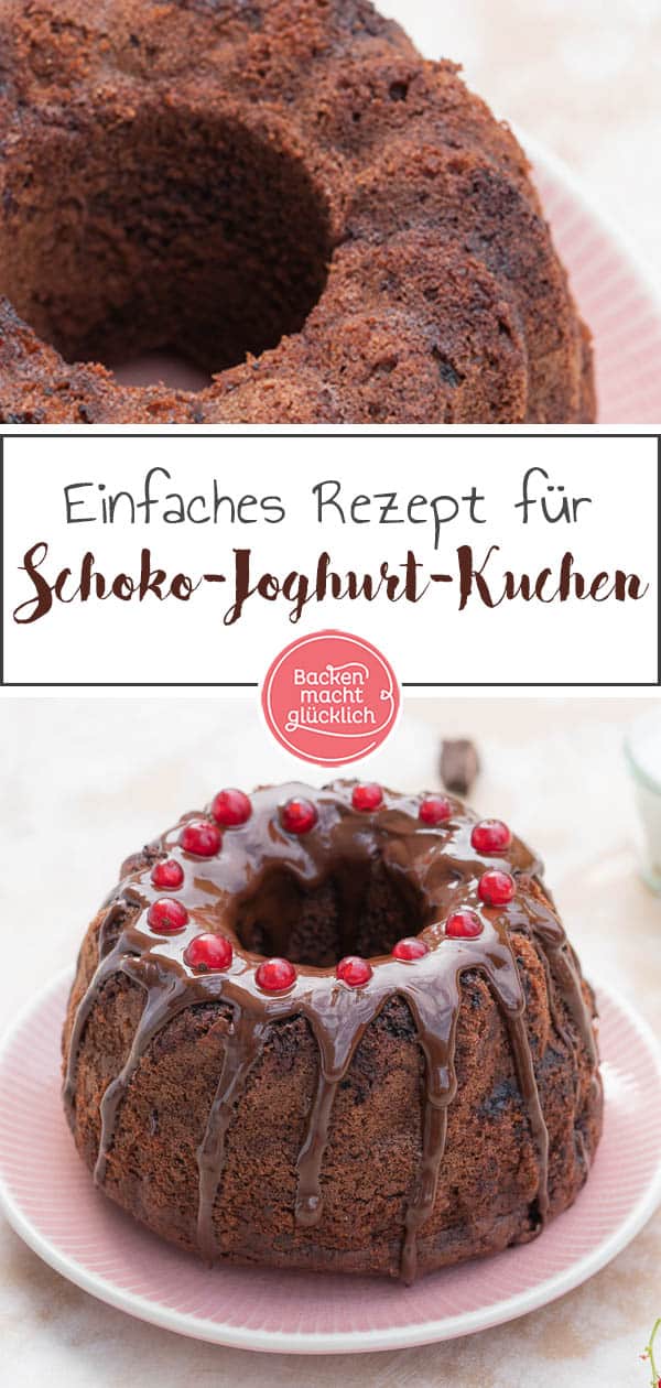 Dieser Gugelhupf Schokokuchen ist ein echter Klassiker ganz nach Omas Rezept. Verfeinert wird der Schokokuchen mit Joghurt und Öl, damit er so richtig schön fluffig und saftig wird. #schokokuchen #gugelhupf #schokojoghurtkuchen #klassiker #backenmachtglücklich