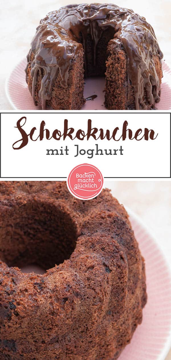 Dieser Gugelhupf Schokokuchen ist ein echter Klassiker ganz nach Omas Rezept. Verfeinert wird der Schokokuchen mit Joghurt und Öl, damit er so richtig schön fluffig und saftig wird. #schokokuchen #gugelhupf #schokojoghurtkuchen #klassiker #backenmachtglücklich