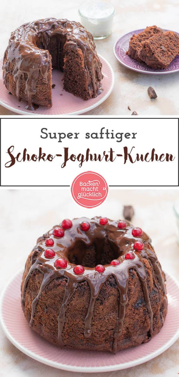 Dieser Gugelhupf Schokokuchen ist ein echter Klassiker ganz nach Omas Rezept. Verfeinert wird der Schokokuchen mit Joghurt und Öl, damit er so richtig schön fluffig und saftig wird. #schokokuchen #gugelhupf #schokojoghurtkuchen #klassiker #backenmachtglücklich