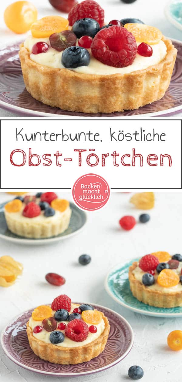 Diese Tartelettes mit Obst und Vanillecreme sind das perfekte Dessert für den Sommer. Die kleinen Obst-Törtchen sind super einfach und schnell gebacken. #tartelette #törtchen #tarte #obstkuchen #backenmachtglücklich