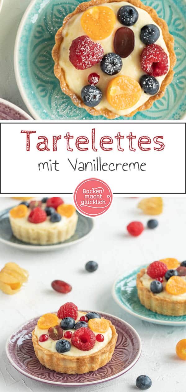 Diese Tartelettes mit Obst und Vanillecreme sind das perfekte Dessert für den Sommer. Die kleinen Obst-Törtchen sind super einfach und schnell gebacken. #tartelette #törtchen #tarte #obstkuchen #backenmachtglücklich