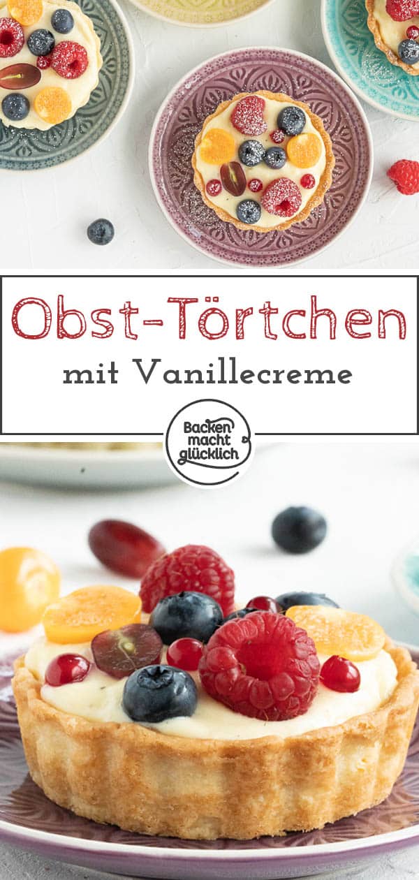 Diese Tartelettes mit Obst und Vanillecreme sind das perfekte Dessert für den Sommer. Die kleinen Obst-Törtchen sind super einfach und schnell gebacken. #tartelette #törtchen #tarte #obstkuchen #backenmachtglücklich