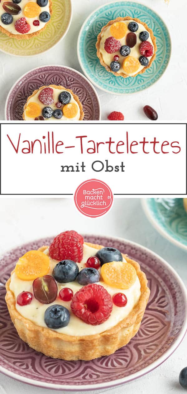 Diese Tartelettes mit Obst und Vanillecreme sind das perfekte Dessert für den Sommer. Die kleinen Obst-Törtchen sind super einfach und schnell gebacken. #tartelette #törtchen #tarte #obstkuchen #backenmachtglücklich