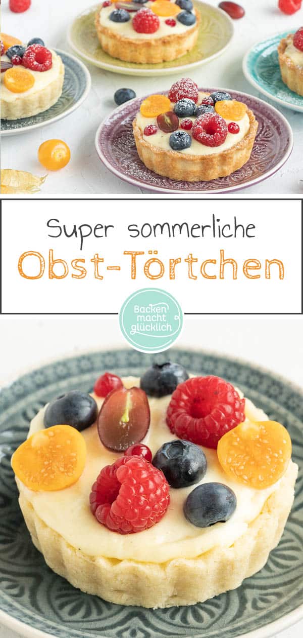 Diese Tartelettes mit Obst und Vanillecreme sind das perfekte Dessert für den Sommer. Die kleinen Obst-Törtchen sind super einfach und schnell gebacken. #tartelette #törtchen #tarte #obstkuchen #backenmachtglücklich